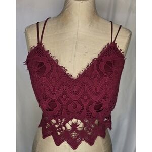 WILLOW ROOT  Crochet Lace Bralette Boho Festival Burgundy Dark Red  1x, Y2k